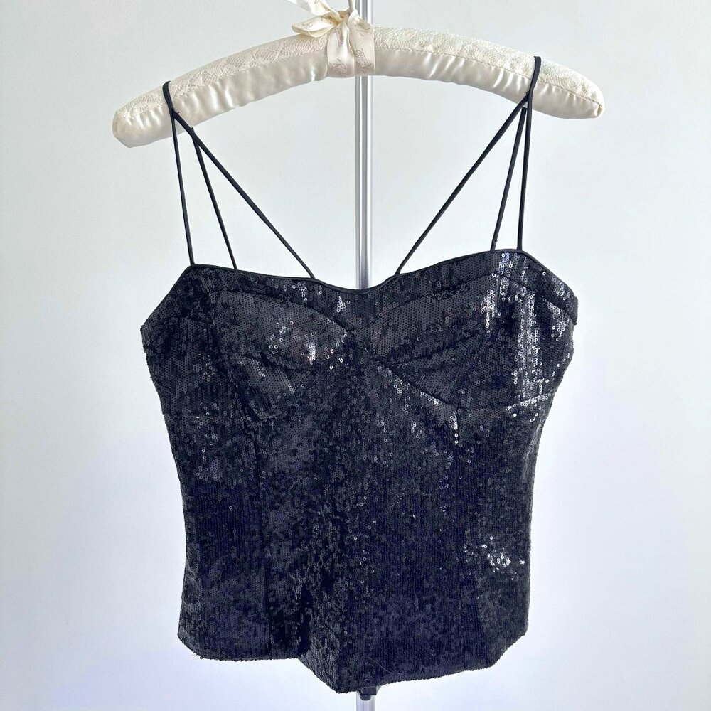 EUC Twentyone Black Sequin Bustier, Size M
